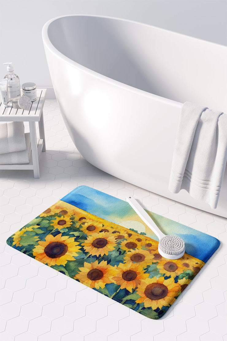 Kansas Sunflowers in Watercolor Memory Foam Kitchen Mat - Freeyouthzbandz