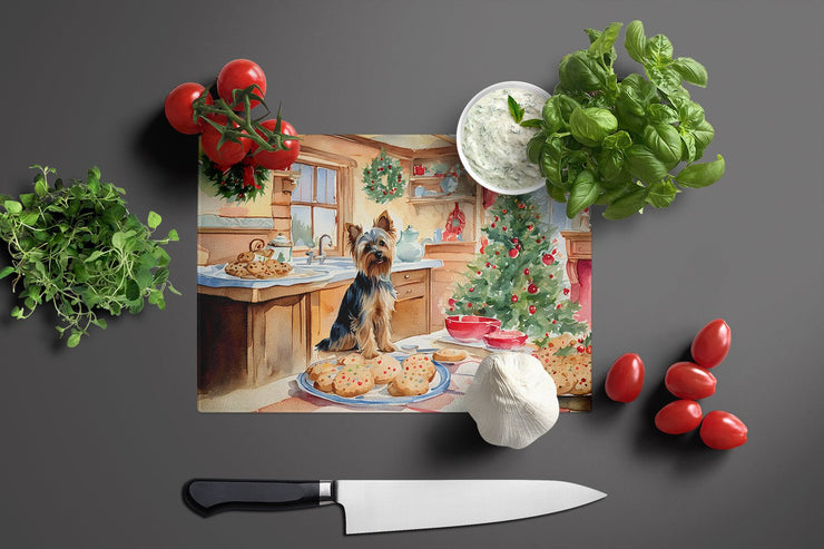 Yorkshire Terrier Yorkie Christmas Cookies Glass Cutting Board - Freeyouthzbandz