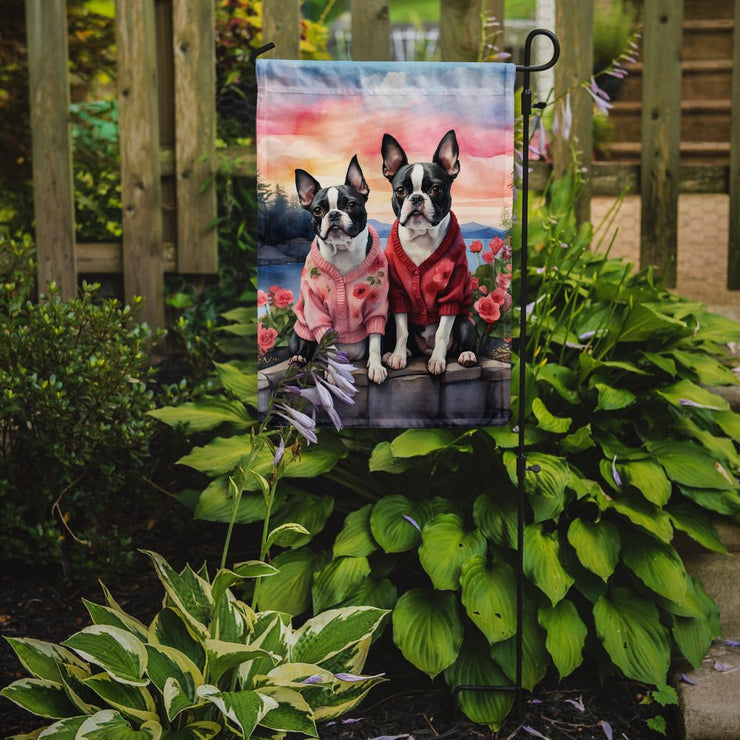 Boston Terrier Two Hearts Garden Flag - Freeyouthzbandz