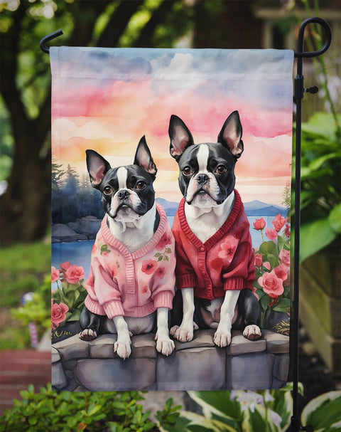 Boston Terrier Two Hearts Garden Flag - Freeyouthzbandz