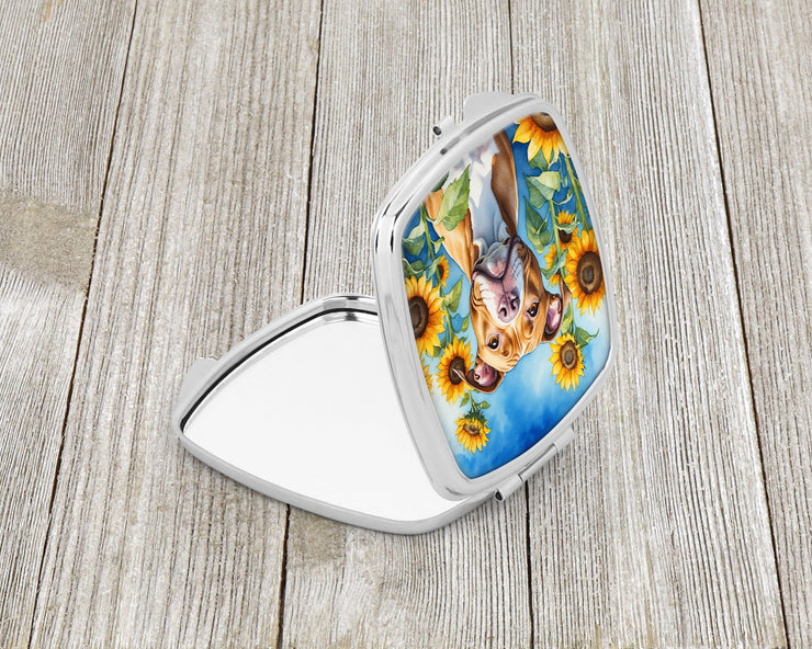 Pit Bull Terrier in Sunflowers Compact Mirror - Freeyouthzbandz