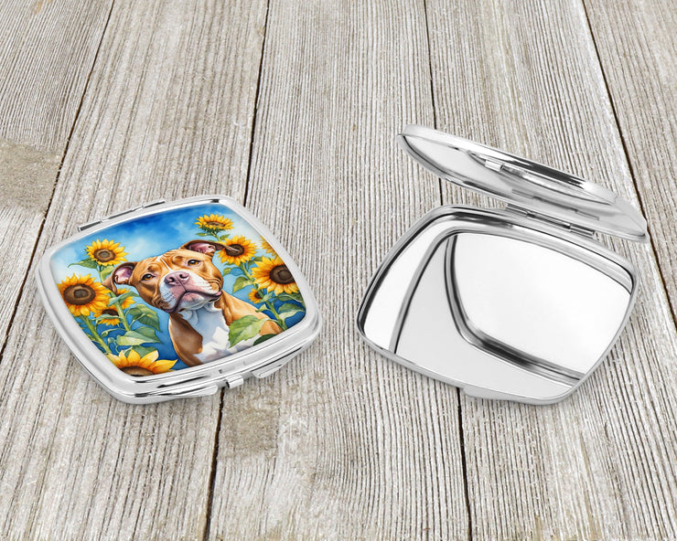 Pit Bull Terrier in Sunflowers Compact Mirror - Freeyouthzbandz