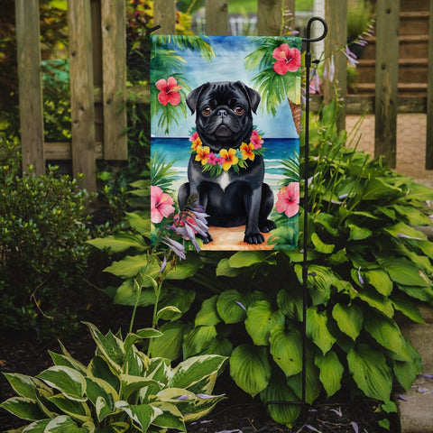Black Pug Luau Garden Flag - Freeyouthzbandz