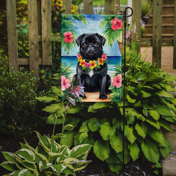 Black Pug Luau Garden Flag - Freeyouthzbandz
