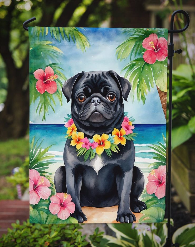 Black Pug Luau Garden Flag - Freeyouthzbandz