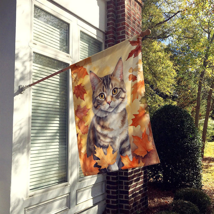 American Bobtail Cat in Fall Leaves House Flag - Freeyouthzbandz