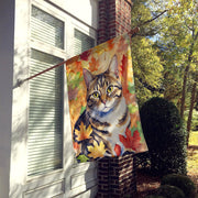 California Spangled Cat in Fall Leaves House Flag - Freeyouthzbandz