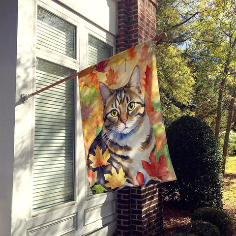 California Spangled Cat in Fall Leaves House Flag - Freeyouthzbandz