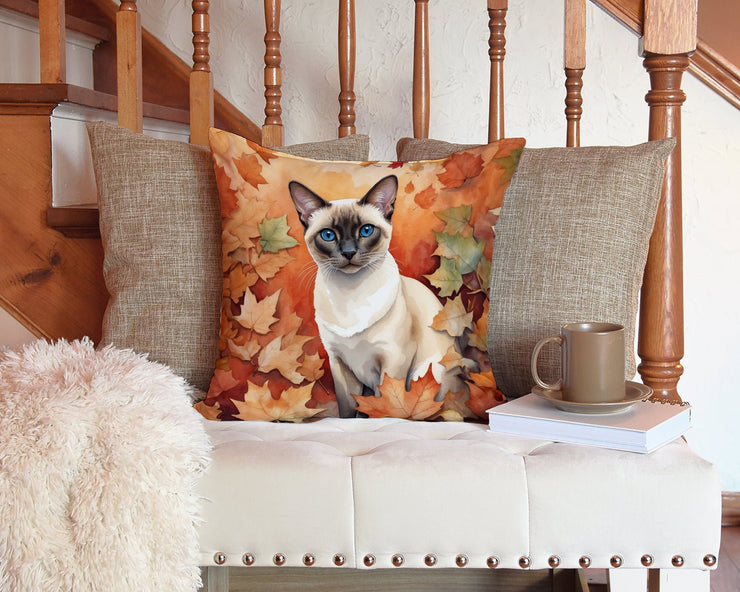 Colorpoint Shorthair Cat in Fall Leaves Throw Pillow - Freeyouthzbandz