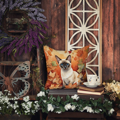 Colorpoint Shorthair Cat in Fall Leaves Throw Pillow - Freeyouthzbandz