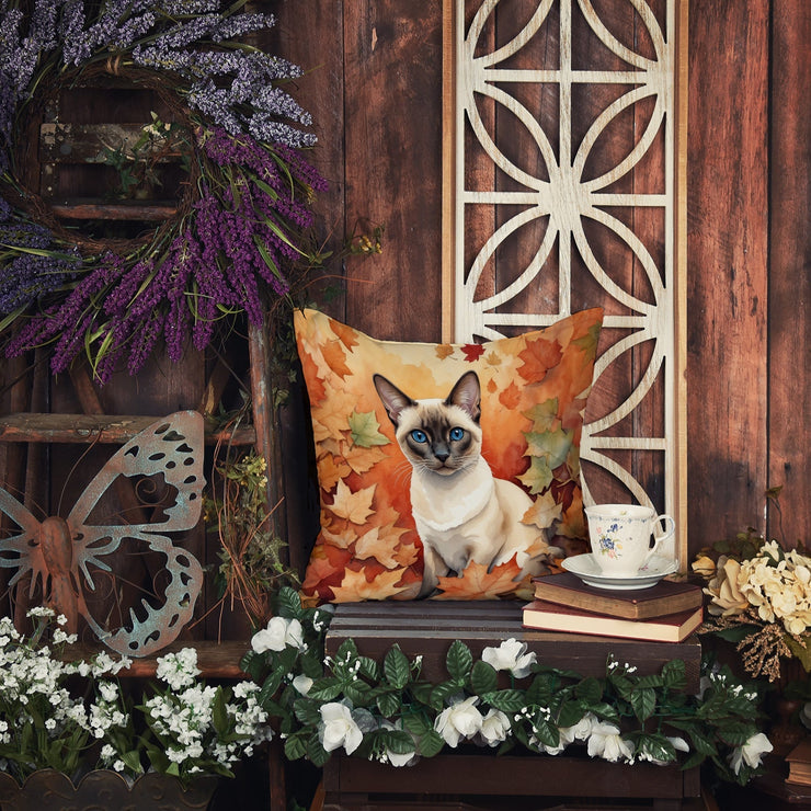 Colorpoint Shorthair Cat in Fall Leaves Throw Pillow - Freeyouthzbandz