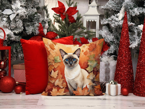 Colorpoint Shorthair Cat in Fall Leaves Throw Pillow - Freeyouthzbandz