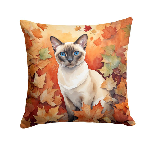 Colorpoint Shorthair Cat in Fall Leaves Throw Pillow - Freeyouthzbandz
