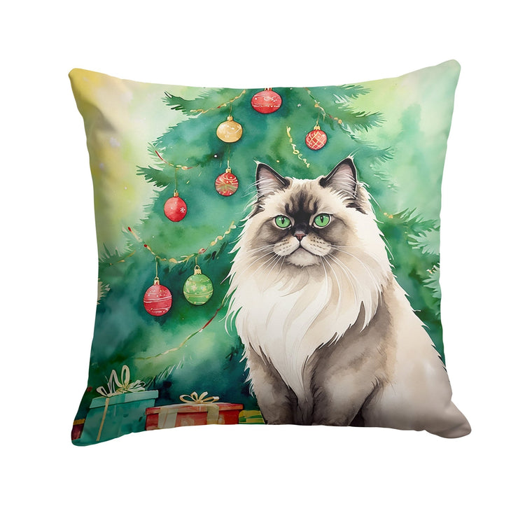 Colorpoint Longhair Cat By the Christmas Tree Throw Pillow - Freeyouthzbandz