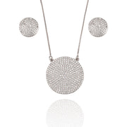 Pave Disc Circle Pendant Necklace & Stud Earrings Set (G214) - Freeyouthzbandz