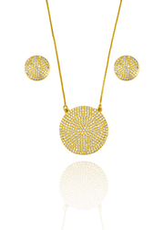 Pave Disc Circle Pendant Necklace & Stud Earrings Set (G214) - Freeyouthzbandz