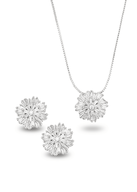 CZ Snowflake Charm Necklace & Stud Earrings Set (G226) - Freeyouthzbandz