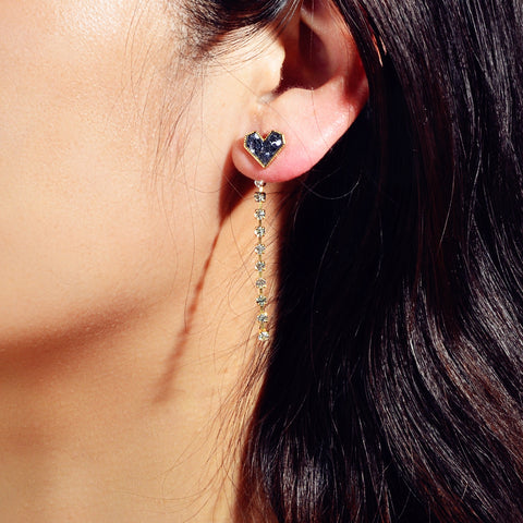 Designer Jewellery Rhinstone Long Chain Sequins Heart Star Earrings Ear Jacket - Freeyouthzbandz