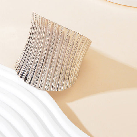 Party Dance Accessories Exaggerated Silver Ripple Wide Geometric Cuffs Bangle for Women - Freeyouthzbandz