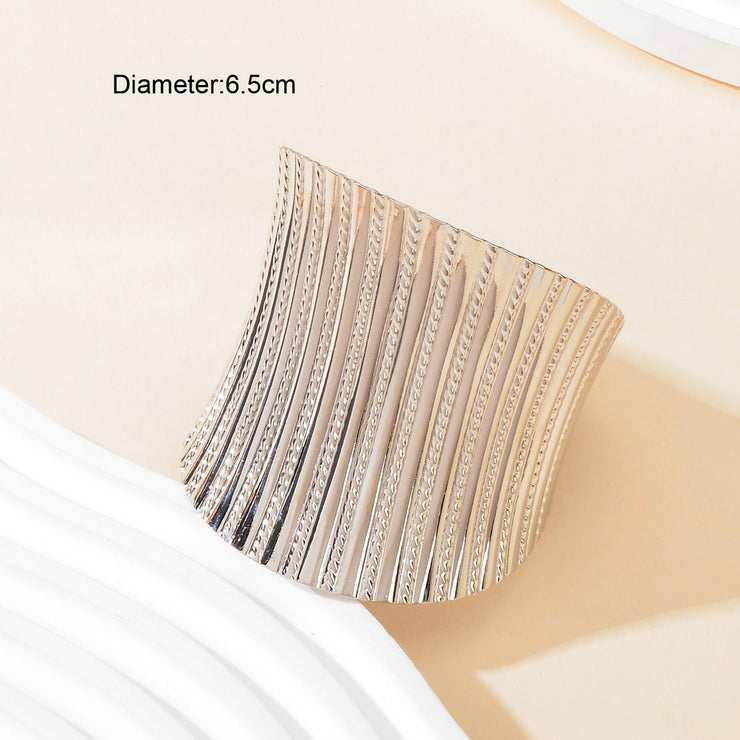Party Dance Accessories Exaggerated Silver Ripple Wide Geometric Cuffs Bangle for Women - Freeyouthzbandz