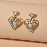 Textured Faux Pearl Cubic Zirconia Decor Heart Dangle Love Earrings for Wedding - Freeyouthzbandz