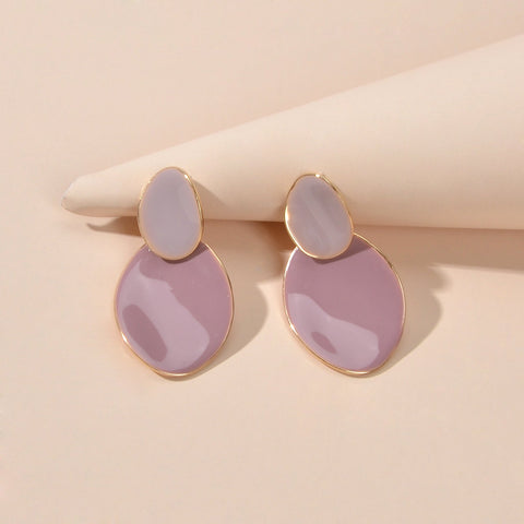 Pink Eanmel Oval Geometric Stud Pierced Trendy Earrings Women Delicate Jewellery - Freeyouthzbandz