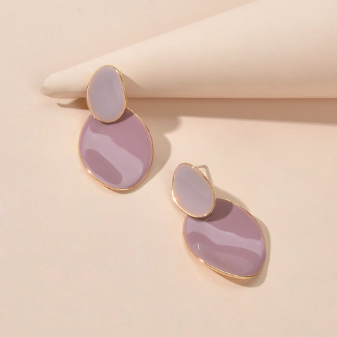 Pink Eanmel Oval Geometric Stud Pierced Trendy Earrings Women Delicate Jewellery - Freeyouthzbandz