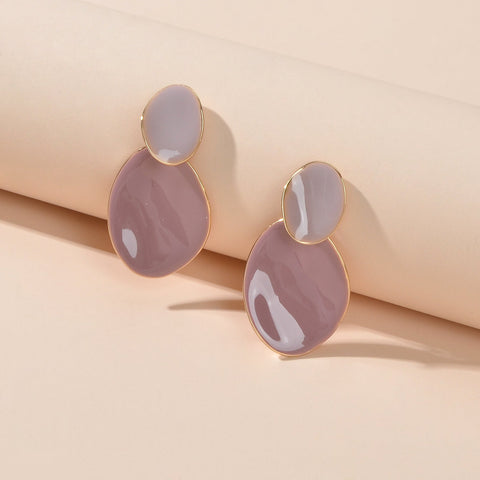 Pink Eanmel Oval Geometric Stud Pierced Trendy Earrings Women Delicate Jewellery - Freeyouthzbandz