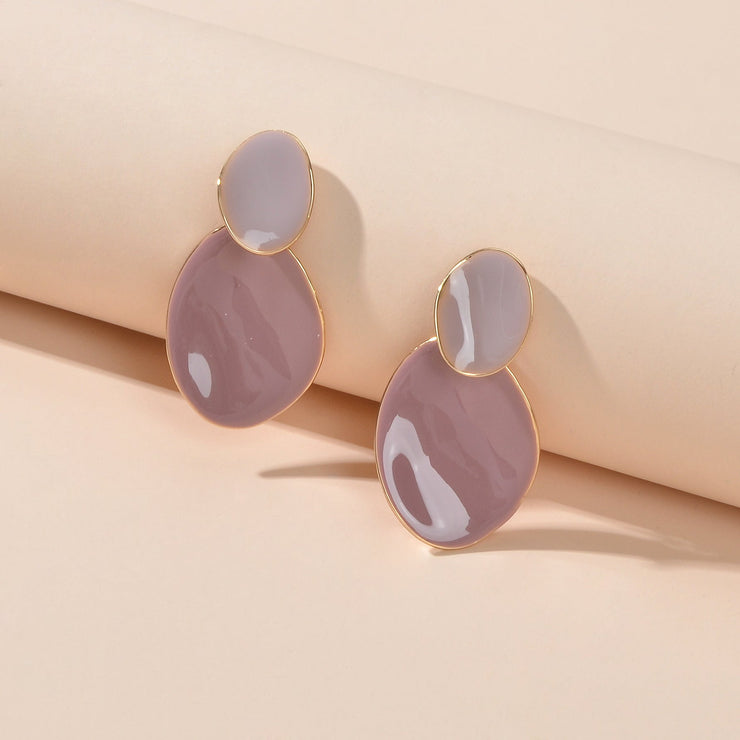Pink Eanmel Oval Geometric Stud Pierced Trendy Earrings Women Delicate Jewellery - Freeyouthzbandz