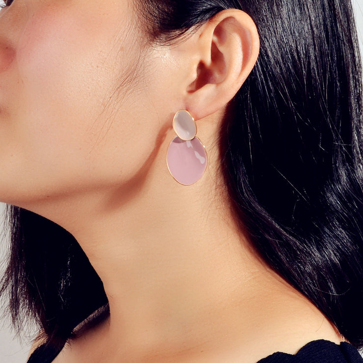 Pink Eanmel Oval Geometric Stud Pierced Trendy Earrings Women Delicate Jewellery - Freeyouthzbandz