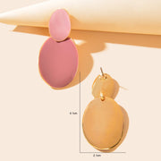 Pink Eanmel Oval Geometric Stud Pierced Trendy Earrings Women Delicate Jewellery - Freeyouthzbandz