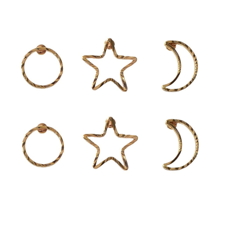 3 pairs Minimalist Jewelry Circle Star Moon Trendy Stud Small Earrings for Women - Freeyouthzbandz