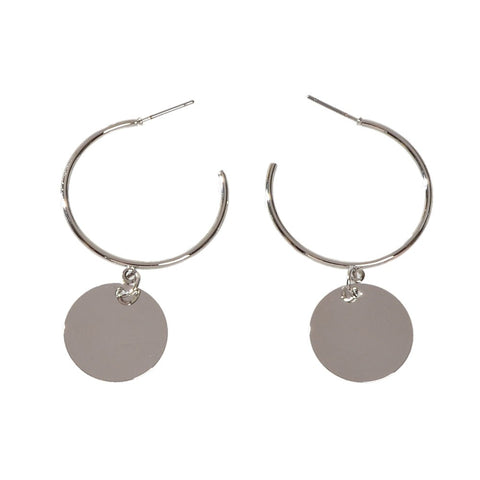 Punk Jewellery Gold Silver Round Disc Geometric Hoop Earrings Women Accessories - Freeyouthzbandz