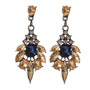 Luxurious Blue Champagne Crystal Flower Wedding Dangle Chunky Chandelier Earring - Freeyouthzbandz