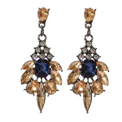 Luxurious Blue Champagne Crystal Flower Wedding Dangle Chunky Chandelier Earring - Freeyouthzbandz