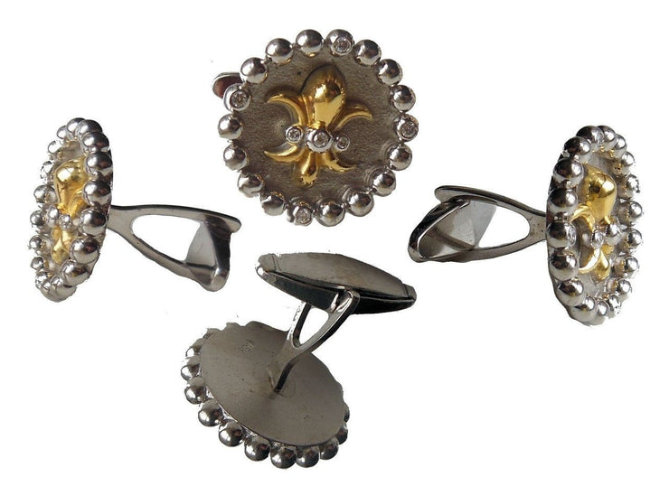 Fleur De Lis Tuxedo Shirt Studs: Diamonds in Sterling Silver - Freeyouthzbandz