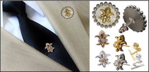 Fleur De Lis Tuxedo Shirt Studs: Diamonds in Sterling Silver - Freeyouthzbandz