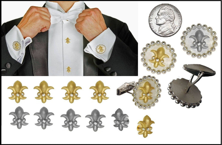 Fleur De Lis Tuxedo Shirt Studs: Diamonds in Sterling Silver - Freeyouthzbandz
