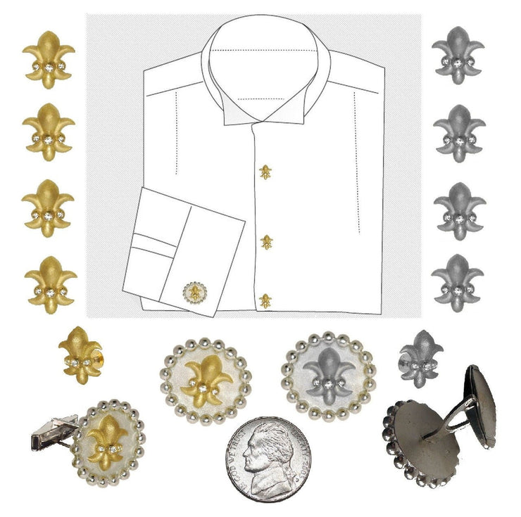 Fleur De Lis Tuxedo Shirt Studs: Diamonds in Sterling Silver - Freeyouthzbandz