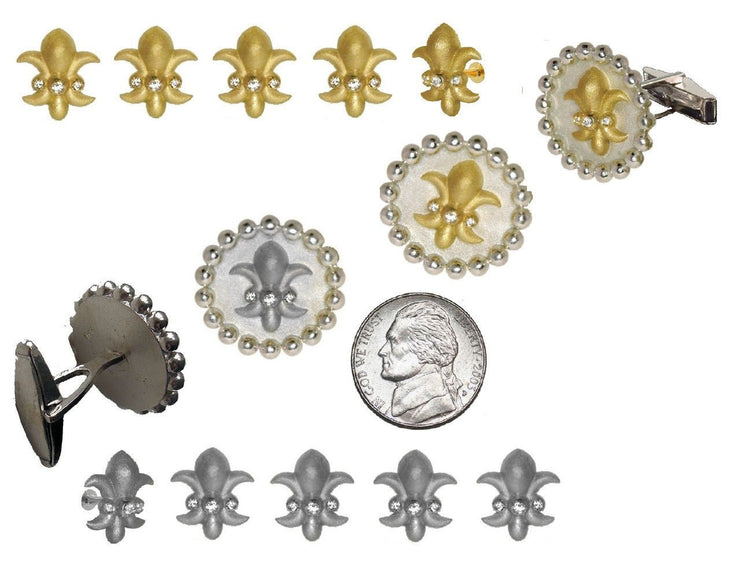 Fleur De Lis Tuxedo Shirt Studs: Diamonds in Sterling Silver - Freeyouthzbandz