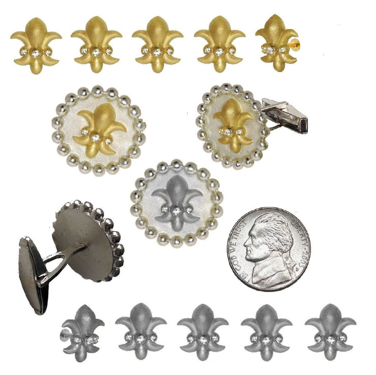 Fleur De Lis Tuxedo Shirt Studs: Diamonds in Sterling Silver - Freeyouthzbandz