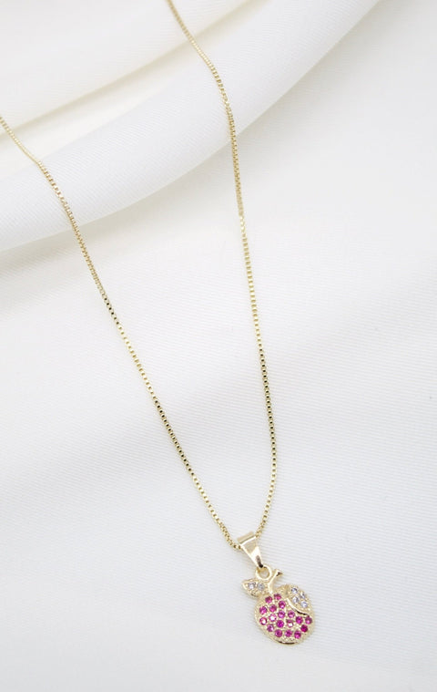 Gold Filled Apple CZ Pendant Necklace & Earrings Set (XX15) - Freeyouthzbandz