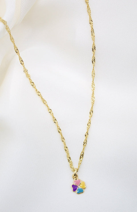 Gold Filled Enamel Clover Pendant Necklace Set & Earrings (XX15) - Freeyouthzbandz