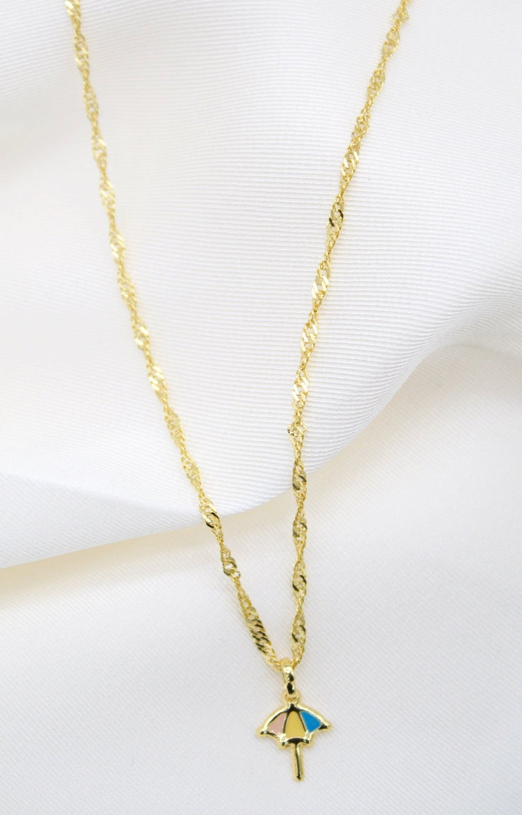 Gold Filled Enamel Umbrella Pendant Necklace Set & Earrings (XX15) - Freeyouthzbandz