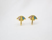 Gold Filled Enamel Umbrella Pendant Necklace Set & Earrings (XX15) - Freeyouthzbandz