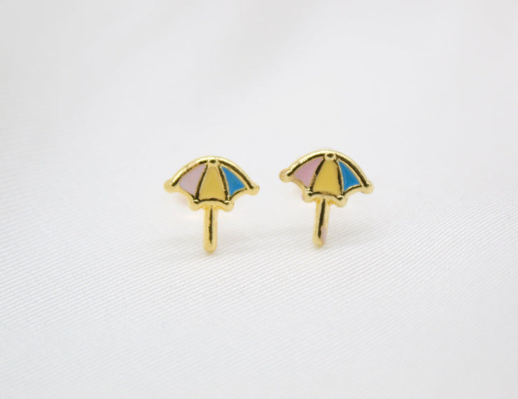 Gold Filled Enamel Umbrella Pendant Necklace Set & Earrings (XX15) - Freeyouthzbandz