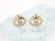 18K Gold Filled Evil Eye Stud Earrings With Clear CZ Stones (L76) - Freeyouthzbandz