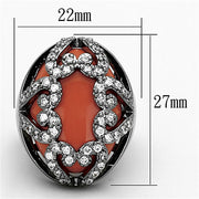 LOA886 - Ruthenium Brass Ring with Synthetic Cat Eye in Orange - Freeyouthzbandz