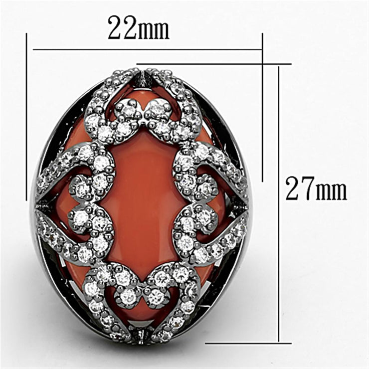 LOA886 - Ruthenium Brass Ring with Synthetic Cat Eye in Orange - Freeyouthzbandz