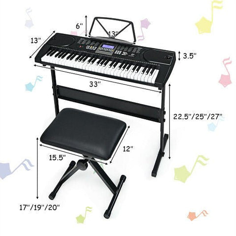61 - Key Electronic Keyboard Piano Starter Set with Stand Bench and Headphones - Freeyouthzbandz